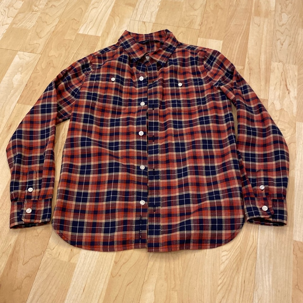 Janie and Jack dark red and black plaid long sleeve button down - size 8